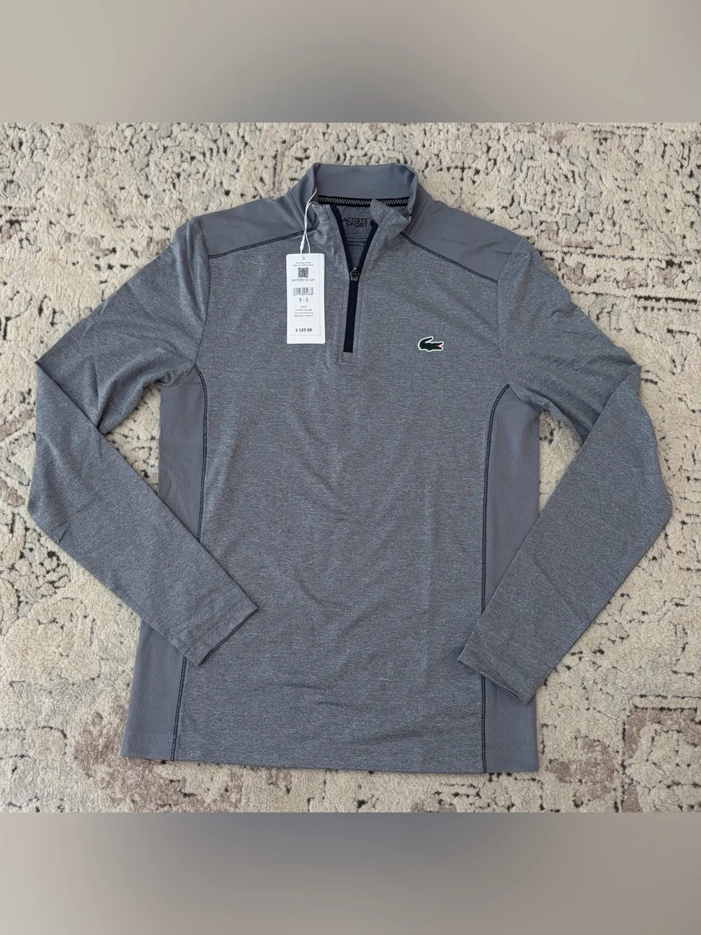 $125 Lacoste Gray Utra Dry Stretch 1/4 Zip Tennis Jacket Men’s Size: Small